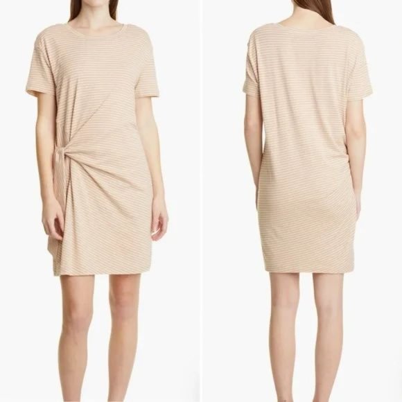 Vince Classic Stripe Side Tie Dress in Brittle/White Size SP - Picture 5 of 12